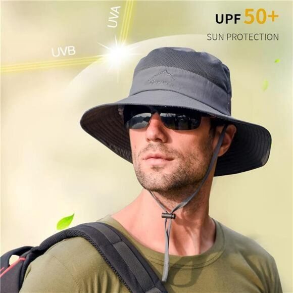 UPF 50 Sun Hat Wide Brim Fishing Hat Men Women Outdoor Summer UV Protection - Picture 6 of 7